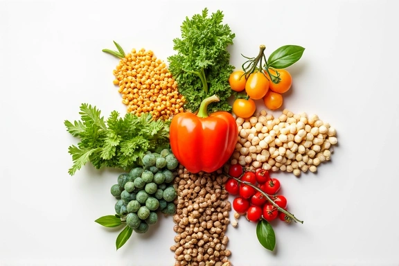 Different food groups or medical symbols intertwined with healthy food