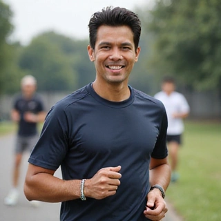 Joko Widodo, an energetic man in sportswear after his fitness transformation.