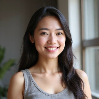 Siti Rahayu, a happy woman smiling after achieving her health goals.